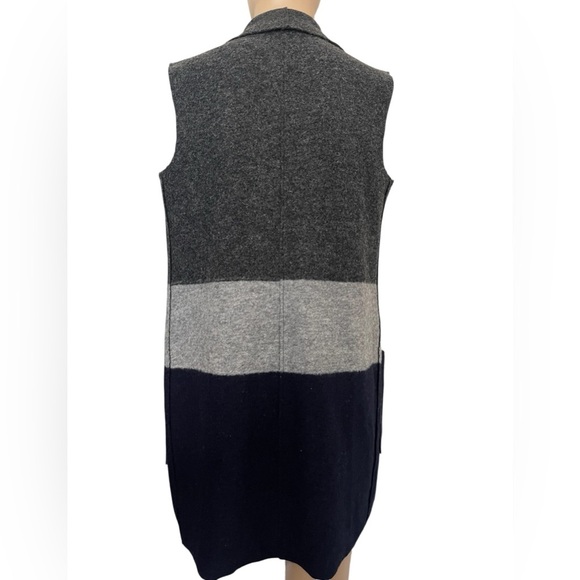 Tahari Long Gray Sleeveless Vest Wool Blend Pockets Size Large - Picture 6 of 10